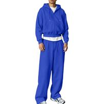 Men's Winter Hoodie Zip Up and Sweatpants Set Casual Tracksuit M blue