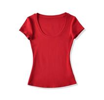 Crew neck short-sleeved T-shirt women's summer new American Spice Girl style solid color shoulder slim-fitting and thin bottoming top L raudona