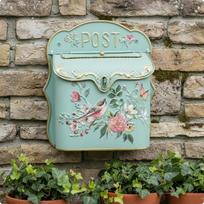 Vintažinė lauko sieninė pašto dėžutė Geležinė laiškų dėžutė Dekoratyvinė pašto dėžutė Metalinė pašto Flower Bird-green white