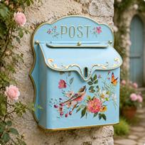 Vintažinė lauko sieninė pašto dėžutė Geležinė laiškų dėžutė Dekoratyvinė pašto dėžutė Metalinė pašto Flower Bird-blue