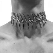 Sidabrinė Dygliuota Žuvies Kaulo Stuburo Nugaros Karoliai Choker Gotikiniai Futuristiniai Statement Papuošalai Vakarėliui Porai Madingi oranžinė