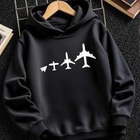 Berniukų Mergaičių Vaikų Hoody Su Lėktuvo Spaudiniu Megztinis Aviaicijos Stiliaus Puloveris Su Gobtuvu Laisvalaikio Streetwear Rudens Žiemos Drabužiai 100 black