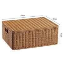 Didelė plastikinė laikymo dėžė su dangčiu, pintas dizainas, organizatorius, spinta, spintelė, svetainė, nesilankstanti, apsauganti nuo dulkių Light Coffee Color with Lid, 43x33x17cm