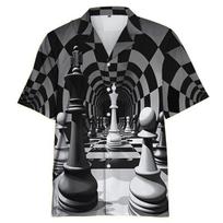 Fashion Game Chess Color 3D Print Shirt Men Women Shirts Single-Breasted Short Sleeve Hawaiian Shirts Blouse Men's Lapel Blouse 4XL gray