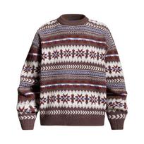 Unisex Vintage Fair Isle Knit Cardigan Sweater With Geometric Loose Fit Pullover Large gray