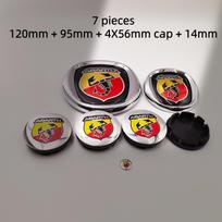 7 vnt. Abarth automobilio emblemos rinkinys Priekinis variklio dangtis Galinis bagažinės dangtis 85/95/100/120 mm Ratų stebulės dangteliai Centriniai dangteliai 56/60 mm 6 cm