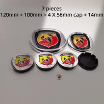 7 vnt. Abarth automobilio emblemos rinkinys Priekinis variklio dangtis Galinis bagažinės dangtis 85/95/100/120 mm Ratų stebulės dangteliai Centriniai dangteliai 56/60 mm 6 cm