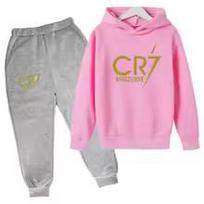Ronaldo CR7 Print Football Idol Clothing Children Hoodie 2pcs Set Pants Suit Kids Boys Tracksuit Girls Clothing Sport Tracksuits 150 pink