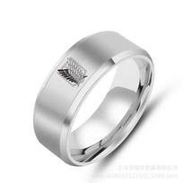Attack on Titan Black sliver Stainless Steel Ring Wings Of Liberty Flag Finger Rings 10 white