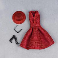 Lėlės suknelė Barbie lėlei Drabužių komplektas V formos iškirptė Šventinė suknelė Barbie lėlių nameliui Skrybėlaitė Rankinė Batai Batai 1/6 lėlės aksesuarai Vaikui raudona/juoda