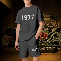 Vasaros vyriški rinkiniai 2 dalių sportinės aprangos komplektas trumpomis rankovėmis Streetwear marškinėlių rinkinys Sportinis kostiumas Essentials 1977 Print Bėgiojimo kostiumas M black