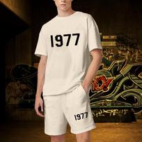 Vasaros vyriški rinkiniai 2 dalių sportinės aprangos komplektas trumpomis rankovėmis Streetwear marškinėlių rinkinys Sportinis kostiumas Essentials 1977 Print Bėgiojimo kostiumas M white