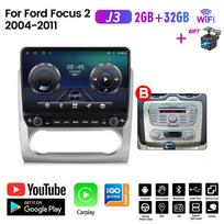 Automobilinis radijas Android skirtas Ford Focus 2 2004-2011 Su mygtuko rankenėle 10 colių daugialypės terpės grotuvas Navigacija GPS Carplay 2+32GB B black