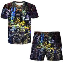 BoyGirl Five Night at Freddy Clothes Vasariniai 3D spausdinti kostiumai vaikams trumpomis rankovėmis marškinėliai šortai 2 dalių komplektai Terroist Žaidimas Vaikiški drabužiai 160 gray