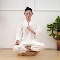 Meditaciniai rūbai vyrams ir moterims Siūlomi drabužiai Vasariniai trijų ketvirčių rankovių medvilniniai ir lininiai Zen Hanfu jogos meditacinių drabužių rinkinys XL balta