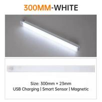 LED naktinis apšvietimas 10/20/30/50cm judesio jutiklis USB įkraunamas itin plonas belaidis spinta virtuvės spintelė naktinis šviestuvas 300mm balta