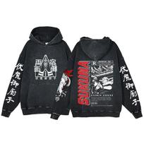 Anime Jujutsu Kaisen Satoru Gojo Šaunus Grafinis Spaudas Su Gaubtu Vyrams Moterims Plauti Medvilniniai Džemperiai Kasdienis Laisvas Džemperis L juoda/raudona