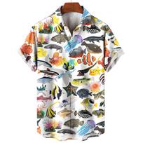 Vyriški Havajų marškiniai 3D spausdinimas Žuvies grafika Madingi mygtukai Trumpomis rankovėmis Atlapai Streetwear Havajų palaidinukė marškiniai vyrams Vasara 3XL gray