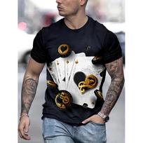 Žaidimo kortų rašto T-shirt vyrams Pokeris 3D spausdinimo trumpomis rankovėmis Vasaros mados kasdieniai marškinėliai Streetwear laisvi apvalios kaklo marškinėliai S black