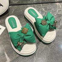 Thick-bottomed fashion slippers female summer wear bow fairy with skirt office step on shit feeling cool slippers beach 40 žalia