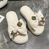 Thick-bottomed fashion slippers female summer wear bow fairy with skirt office step on shit feeling cool slippers beach 39