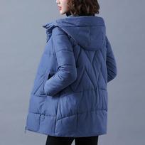 Žieminė moteriška striukė Šilta Parkas Moteriška stora striukė medvilninis paminkštintas viršutinis drabužis su ilga gobtuvu plius dydžio laisva moteriška sniego striukė XXL mėlyna