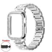 Deimantų apyrankė Apple Watch 10 46mm dėklui+dirželiui Metalinė apyrankė Correa Iwatch 9 se 3 2 1 Ultra 49mm 42/41/44/45/38/40mm Apyrankė Ultra1/2 49mm sidabras
