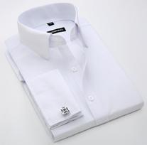 Vyriški marškiniai su prancūziškomis rankogalių sąsagomis, slim fit, su kontrastingos spalvos apykakle, Windsor apykakle, dryžuoti, formalūs, ilgomis rankovėmis M white