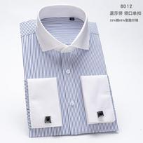 Vyriški marškiniai su prancūziškomis rankogalių sąsagomis, slim fit, su kontrastingos spalvos apykakle, Windsor apykakle, dryžuoti, formalūs, ilgomis rankovėmis M white