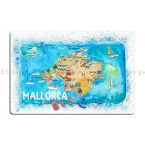 Majorkos Ispanija Iliustruotas Žemėlapis Su Lankytinomis Vietomis Ir Akcentais Metalinė Plokštelė Plakatas Plokštelės Pritaikyti Namų Skardos Ženklas Plakatas 30x40cm(11.8x15.7inch)