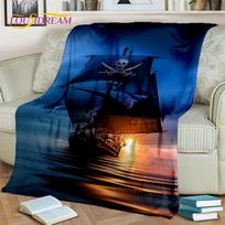 3D Piratų Laivo Valtis, Burlaivis, Barka Antklodė, Minkšta Mesti Antklodė Namams Miegamajam Lovai Sofa Iškylai Kelionei Biurui Dangalas Antklodė Vaikams 30x40in blue
