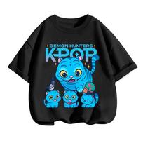 KPop Demonas Medžiotojai Vaikų Marškinėliai Medvilniniai Korėjietiška Mada Laisvalaikio Apvalios Kaklo Viršus Filmas Animacinis Mergaitė Berniukas Marškinėliai Vaikų Marškinėliai 140 black