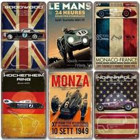 Vintažiniai metaliniai skardos ženklai Lenktyninio automobilio plokštelė Dekoras F1 lenktynių trasos metalinis plakatas Sienos menas garažui 20x30cm（7.8x11.8inch）
