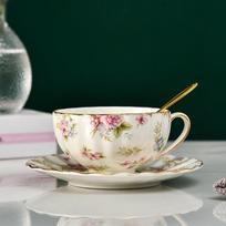 5 spalvų Bone China kavos puodelio lėkštė Šaukštas vienas rinkinys Gėlių arbatos puodelių rinkinys Europos porcelianinis puodelis ir lėkštė kavos puodeliui Dovana 1 PCS balta