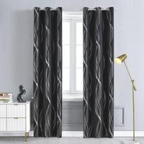 Prabangios sidabrinės tamsinančios užuolaidos - Didelio tikslumo žakardas su metaline folija, 100% blokuojančios šviesą ir izoliuojančios 132 x 160cm (400g) juoda