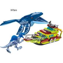 Canglong burnos statybinės kaladėlės Jurassic World Mosasauro atakos laivas Kaladėlės Žaislai Dinzaurų tema Vaikams Dovana blue