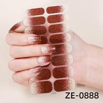 Be klijų gelinių nagų lipdukai, atsparūs vandeniui, matiniai, su blizgučiais, presuojami nagai moterims, prancūziško stiliaus ZE-0888 brown