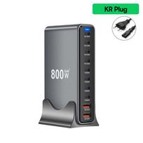 800W GaN Įkroviklis USB C Greitas Stacionarus 10 prievadų USB Type C PD3.1 Įkroviklis Greitas Įkrovimas 16 15 14 Samsung S24 Nešiojamam Kompiuteriui KR Plug gray
