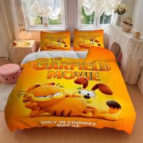 3pcs The Garfield Movie Bedding Set - Includes 1 Quilt Cover and 2 Pillowcases, Comfortable Bedding with Stylish Design for Bedroom, Machine 200x220cm orange