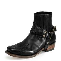 Vyriški vakarietiški kaubojiški batai Kvadratiniu pirštu Ankle Boots Retro Siuvinėjimas Vyriški batai Lauko odiniai batai Didelis dydis Sagtis Laisvalaikio avalynė 38 juoda