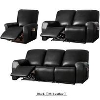 1/2/3 vietų vandeniui atsparus recliner sofos užvalkalas PU odos fotelio užvalkalas vienspalvis elastingas atpalaiduojantis vienviečio sofos užvalkalas namams, viešbučiui 1-Seater black