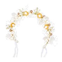 Fairy Girl Headband Bright Color Imitation Pearls Flower Decor Princess Hair Hoop Party Crown Hair Accessory oranžinė