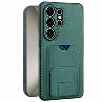 Vintažinis odinis dėklas Samsung Galaxy S26 Ultra S25+ plius S24 S23 A15 A16 A54 A55 A56 Su kortelių laikikliu, kišenėle, stoveliu Galaxy S25 žalia
