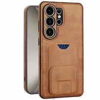 Vintažinis odinis dėklas Samsung Galaxy S26 Ultra S25+ plius S24 S23 A15 A16 A54 A55 A56 Su kortelių laikikliu, kišenėle, stoveliu Galaxy A54 šviesiai ruda spalva