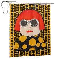 Yayoi Kusama Abstraktaus Tapybos Dušo Užuolaida Vonios kambariui Poliesterio Vandeniui Atsparios Vonios Užuolaidos Su Kabliukais W165H190(CM)-1 Pcs black