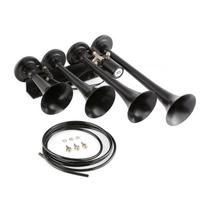 12V 135db Super Loud 4 Tube Car Air Horn Truck/Train/Boat Trumpet (Black/Silver) juoda