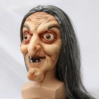 Helovino Siaubo Senos Raganos Latekso Kaukė Pilno Veido Raganiukės Galvos Apdangalas Juokingi Šventės Rekvizitai Baisus Vaiduoklių Namo Kostiumas Silver-haired witch with black