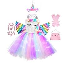 Mergaitei Blizganti Vienaragė TUT Suknelė Šviečianti Vaikams Vienaragio Suknelės Mergaitėms Helovino Šventės Princesės Suknelė Vaikų Drabužiai vestidos 7-8T (125-140cm) white