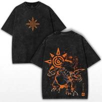 Digimon Adventure Omegamon T-shirt Anime Y2k Vintage Washed Oversized Tshirt Men's Clothing Short Sleeve Cotton Tops M black