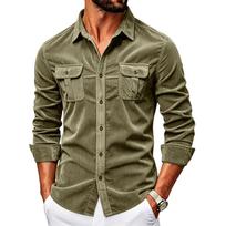 Vyriški veliūriniai marškiniai Slim Fit ilgomis rankovėmis, sagomis, laisvalaikio verslo marškiniai, du krūtinės kišenės, klasikinė apykaklė, minkštas audinys XL armijos žalia spalva